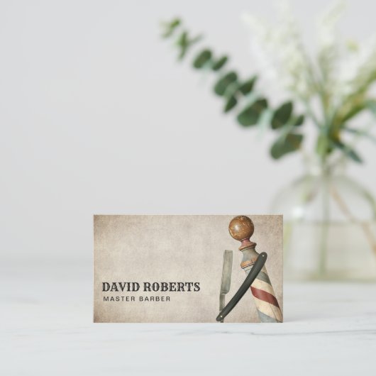 理容師バーバーショップヴィンテージカミソリヘアサロン 名刺 (スタンド正面)