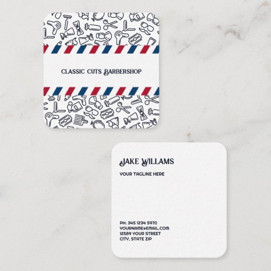 理容師バーバーショップ スクエア名刺 (正面/裏面)