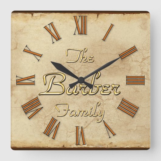 理容師ファミリークラン懇親会カスタムデザイン時計 スクエア壁時計 (正面)
