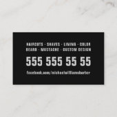 理容師ブラックグレイはっきりしたタイポグラフィ名刺 名刺 (裏面)