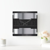 理容師ブラックシルバー スクエア壁時計 (ホーム)