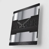 理容師ブラックシルバー スクエア壁時計 (傾斜)