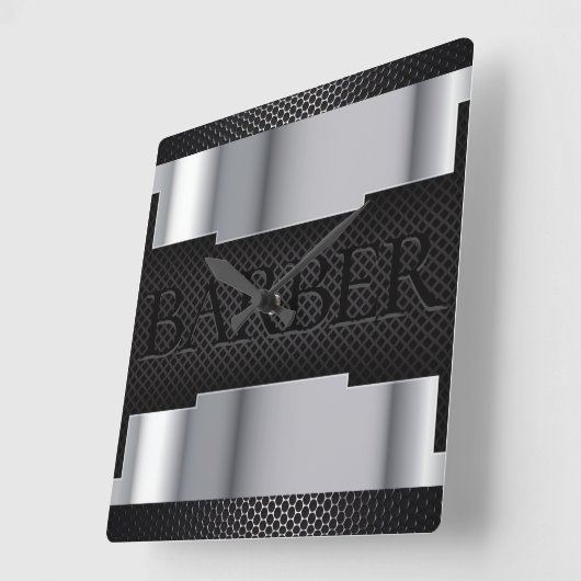 理容師ブラックシルバー スクエア壁時計 (傾斜)