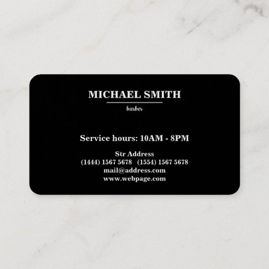 理容師ブラック&ホワイトモダンプロフェッショナルシンプル 名刺 (裏面)