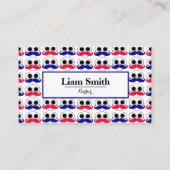 理容師ブルーレッドひげ繰り返しパターン名刺 名刺 (正面)