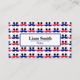 理容師ブルーレッドひげ繰り返しパターン名刺 名刺