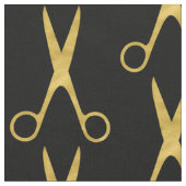理容師ヘアサロン金ゴールドハサミ黒パターン ファブリック (クローズアップ)
