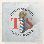 理容師ヘアショップキングクラウン理容師ポールヘアサロン ガラスコースター (正面)