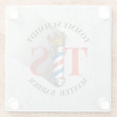 理容師ヘアショップキングクラウン理容師ポールヘアサロン ガラスコースター (裏面)