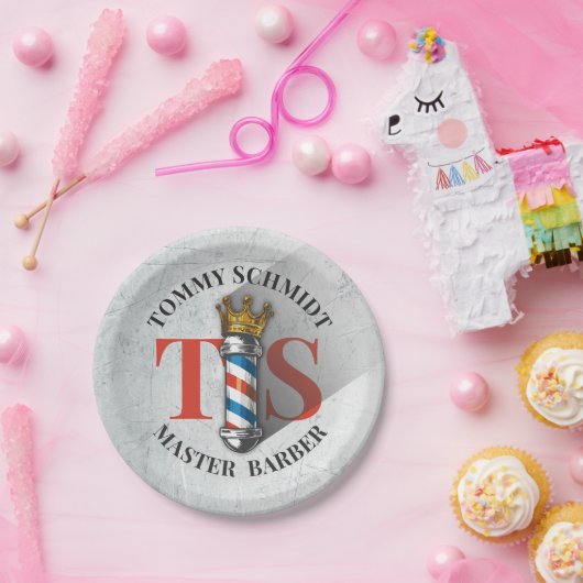 理容師ヘアショップキングクラウン理容師ポールヘアサロン ペーパープレート (パーティー)