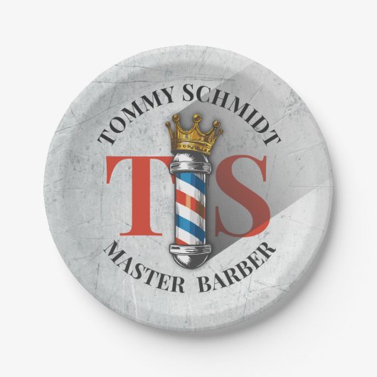 理容師ヘアショップキングクラウン理容師ポールヘアサロン ペーパープレート (正面)