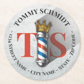 理容師ヘアショップキングクラウン理容師ポールヘアサロン ラウンドペーパーコースター (正面)