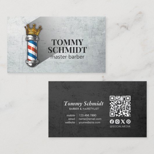 理容師ヘアショップクラウン王室の理容師ポールQRコード 名刺 (正面/裏面)