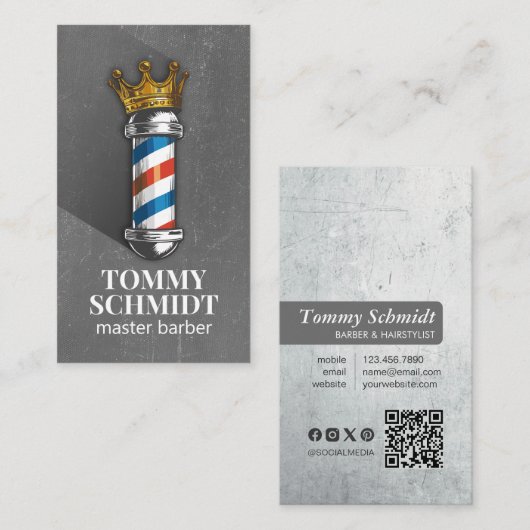 理容師ヘアショップクラウン王室の理容師ポールQRコード 名刺 (正面/裏面)