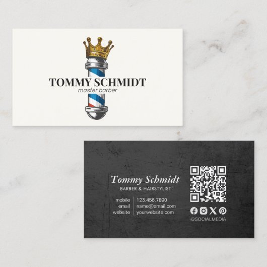 理容師ヘアショップクラウン王室の理容師ポールQRコード 名刺 (正面/裏面)