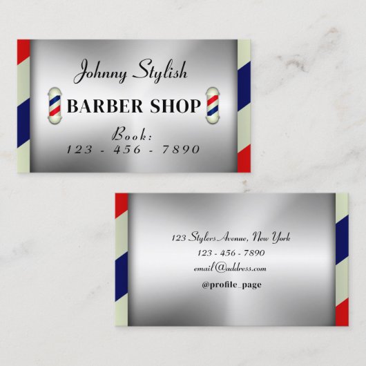 理容師ポフェイクール金属製名刺 名刺 (正面/裏面)