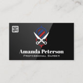 理容師ポールとシザーズロゴ | QRコード 名刺 (正面)