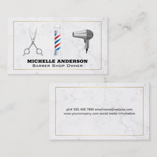 理容師ポールとツール |大理石 名刺 (正面/裏面)