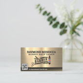 理容師ポールとツール | 金ゴールド金属 名刺 (スタンド正面)