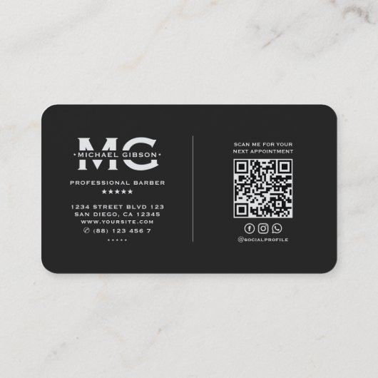 理容師ポールエレガントブラックシルバーバーバーショップ 名刺 (裏面)