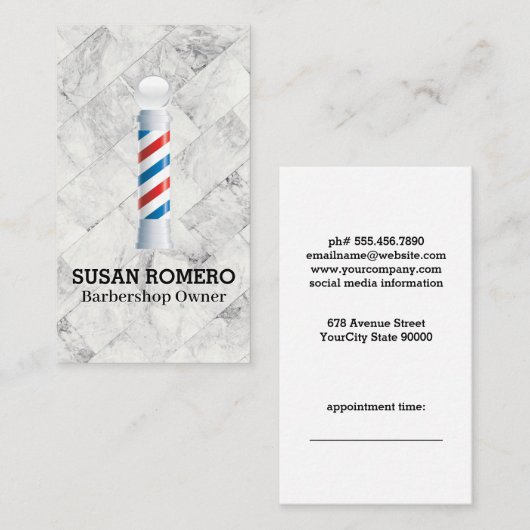 理容師ポールキャンディストライプの 予約カード (正面/裏面)