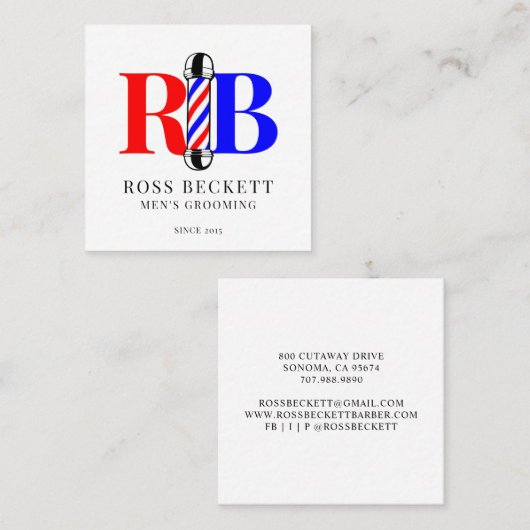 理容師ポールロゴ理容師美容師名刺 スクエア名刺 (正面/裏面)