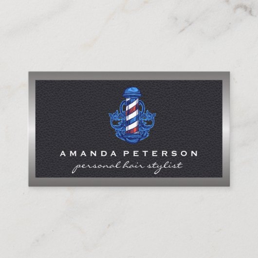 理容師ポールロゴ |レザー 名刺 (正面)