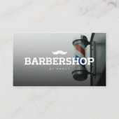 理容師ポール写真と口ひげロゴのバーバーバーショップ 名刺 (正面)