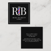 理容師ポール理容師美容師ブラックホワイト スクエア名刺 (正面/裏面)