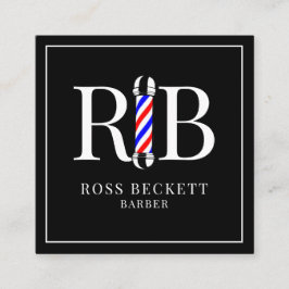 理容師ポール理容師美容師ブラックホワイト スクエア名刺