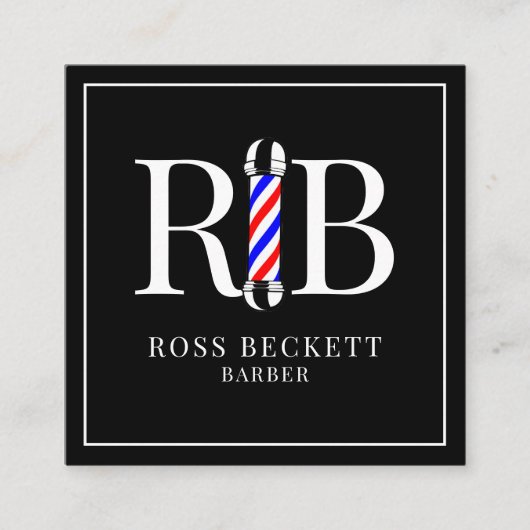 理容師ポール理容師美容師ブラックホワイト スクエア名刺 (正面)