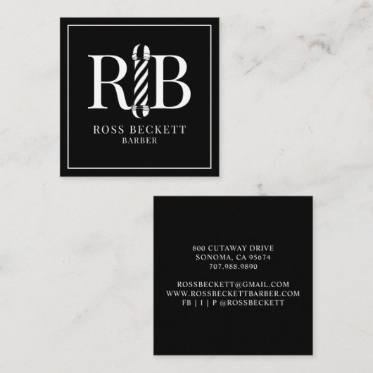 理容師ポール理容師美容師白黒 スクエア名刺 (正面/裏面)
