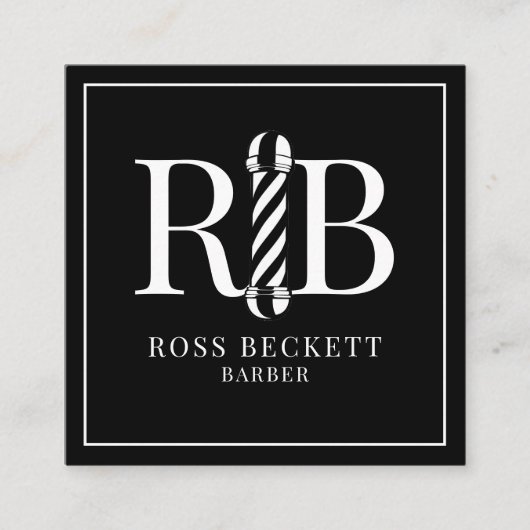 理容師ポール理容師美容師白黒 スクエア名刺 (正面)