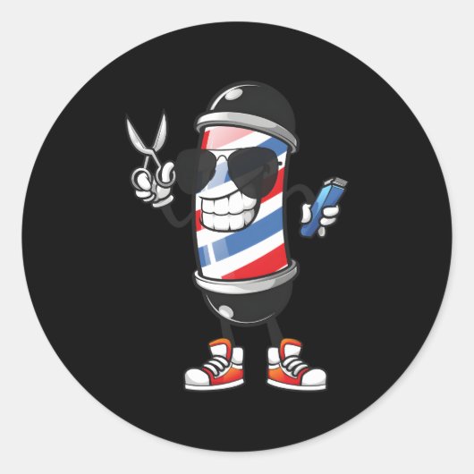 理容師ポール理髪店ヘアカット理容師 ラウンドシール (正面)