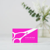 理容師ミニマリストシザー美容師ホットピンク 名刺 (スタンド正面)