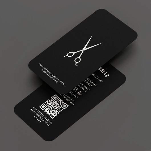 理容師ミニマルバーバーショップシザーブラック 名刺