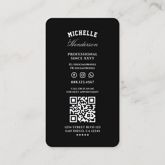 理容師ミニマルバーバーショップシザーブラック 名刺 (裏面)