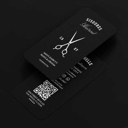 理容師モダンバーバーショップ白黒はさみ 名刺