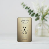 理容師モダンブラックはさみ金ゴールド理髪店 名刺 (スタンド正面)