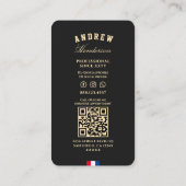 理容師モダンブラック金ゴールドはさみ赤青白 名刺 (裏面)