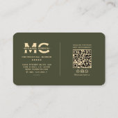 理容師モダンポールアーミーグリーン金ゴールドバーバーショップ 名刺 (裏面)