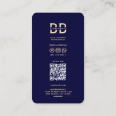 理容師モダンミッドナイトブルー金ゴールド理容師ズポール 名刺 (裏面)