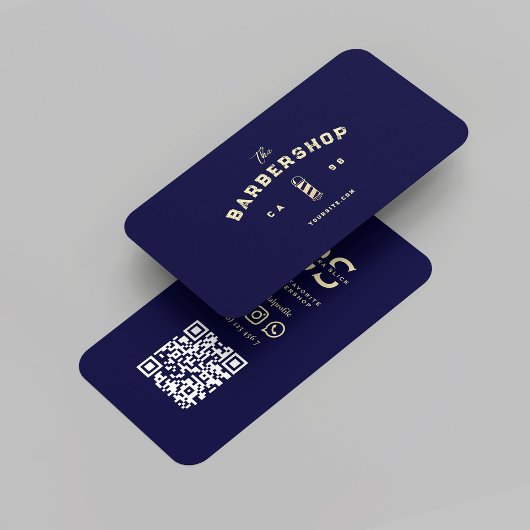 理容師モダンモノグラムバーバーショップミッドナイトブルー 名刺