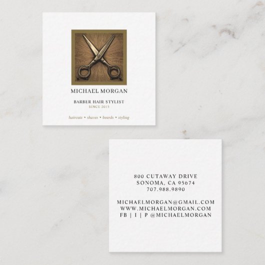 理容師モダン美容師はさみ スクエア名刺 (正面/裏面)