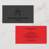 理容師モダン美容師シザーズブラックレッド 名刺 (正面/裏面)