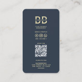 理容師モダン金ゴールド理容師ズポールバーショップブルー 名刺 (裏面)