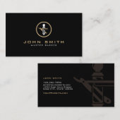 理容師ロゴ(ストレートカミソリと理容師ポール付き) 名刺 (正面/裏面)