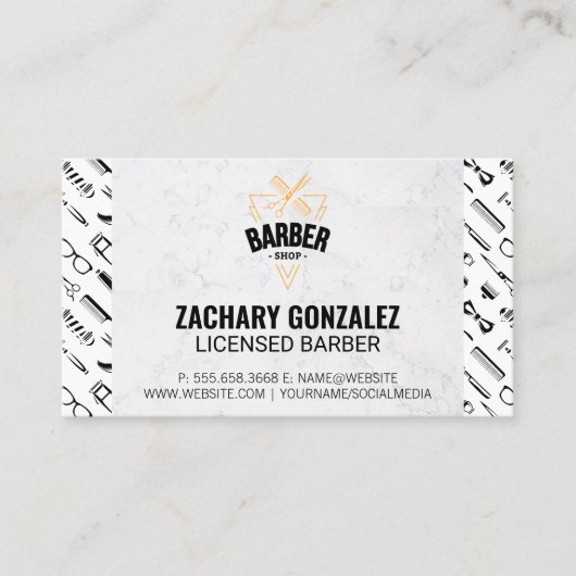 理容師ロゴ | 理容師ツールパターン大理石 ロイヤリティカード (正面)
