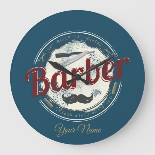理容師ヴィンテージ及び美容師 ラージ壁時計 (正面)
