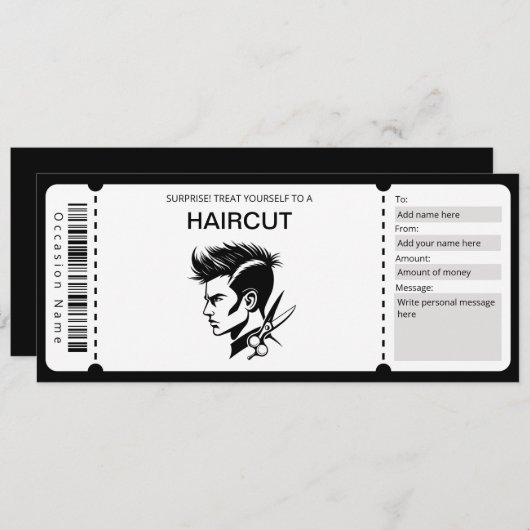 理容師券テンプレートヘアーカット券 招待状 (正面/裏面)